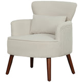 Modern Accent Chair, Upholstered Armchair with Solid Wood Legs and Lumbar Pillow for Living Room