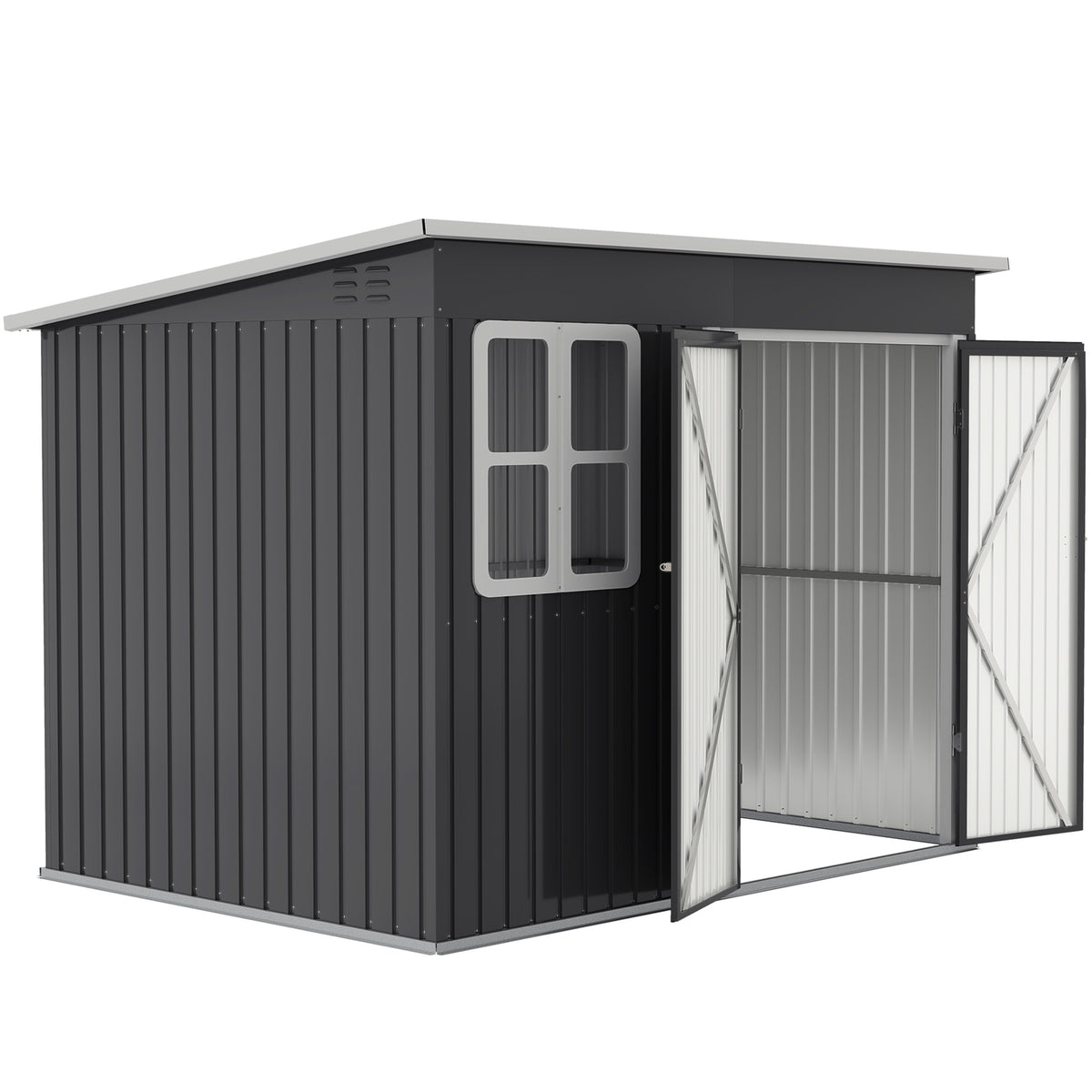 Remise de rangement extérieure en acier galvanisé 8,5' x 6', Portes larges verrouillables et bouches de ventilation