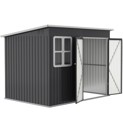 8.5' x 6' Galvanised Steel Outdoor Storage Shed, Lockable Wide Doors and Air Vents