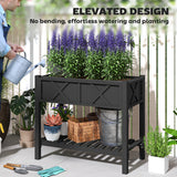 Jardinière surélevée en bois, bac de plantation avec tablette de rangement, 34