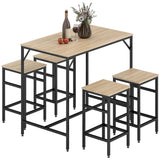 5 Pieces Industrial Rectangular Bar Table Set, Dining Table Set Breakfast Table with 4 Stools for Dining Room