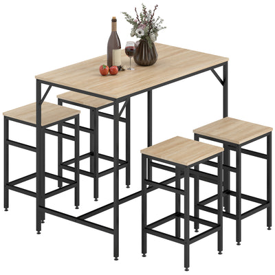 5 Pieces Industrial Rectangular Bar Table Set, Dining Table Set Breakfast Table with 4 Stools for Dining Room
