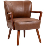 Fauteuil d'appoint, chaise de salon tapissée simili-cuir avec pieds de bois et siège rembourré large