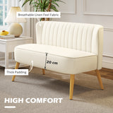 Modern 2 Seat Sofa for Bedroom, Upholstered Two Seater Couch with Rubber Wood Legs