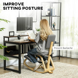 Ergonomic Kneeling Chair, Rocking Wood Kneel Stool with Backrest for Improve Posture