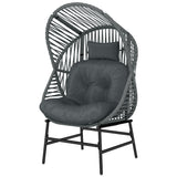 Chaise œuf en rotin, chaise longue extérieure en rotin 330 lb avec coussin épais, appuie-tête, cadre en acier