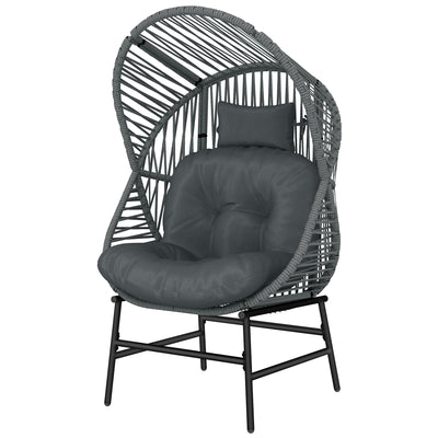 Wicker Egg Chair, 330 lbs Outdoor Rattan Lounge Chair with Thick Cushion, Headrest, Steel Frame