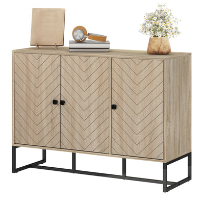 Modern Sideboard, Buffet Cabinet with Adjustable Shelves, 3 Chevron Doors for Living Room