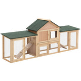 Large Rabbit Hutch Wood Bunny Cage Outdoor Guinea Pig House with Double Runs Slide Out Tray Ramps