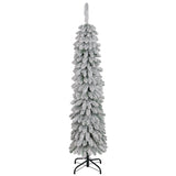 5ft Snow-Flocked Artificial Christmas Tree, Slim Pencil Xmas Tree with 301 Realistic Branches, Metal Base