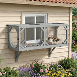 Cat Tunnel, Wooden Catio Outdoor Cat Enclosure with 2 Doors and Extendable Design