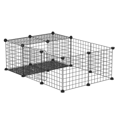 Small Animal Cage with 16 Panels, Portable Metal Wire Pet Fence with Door