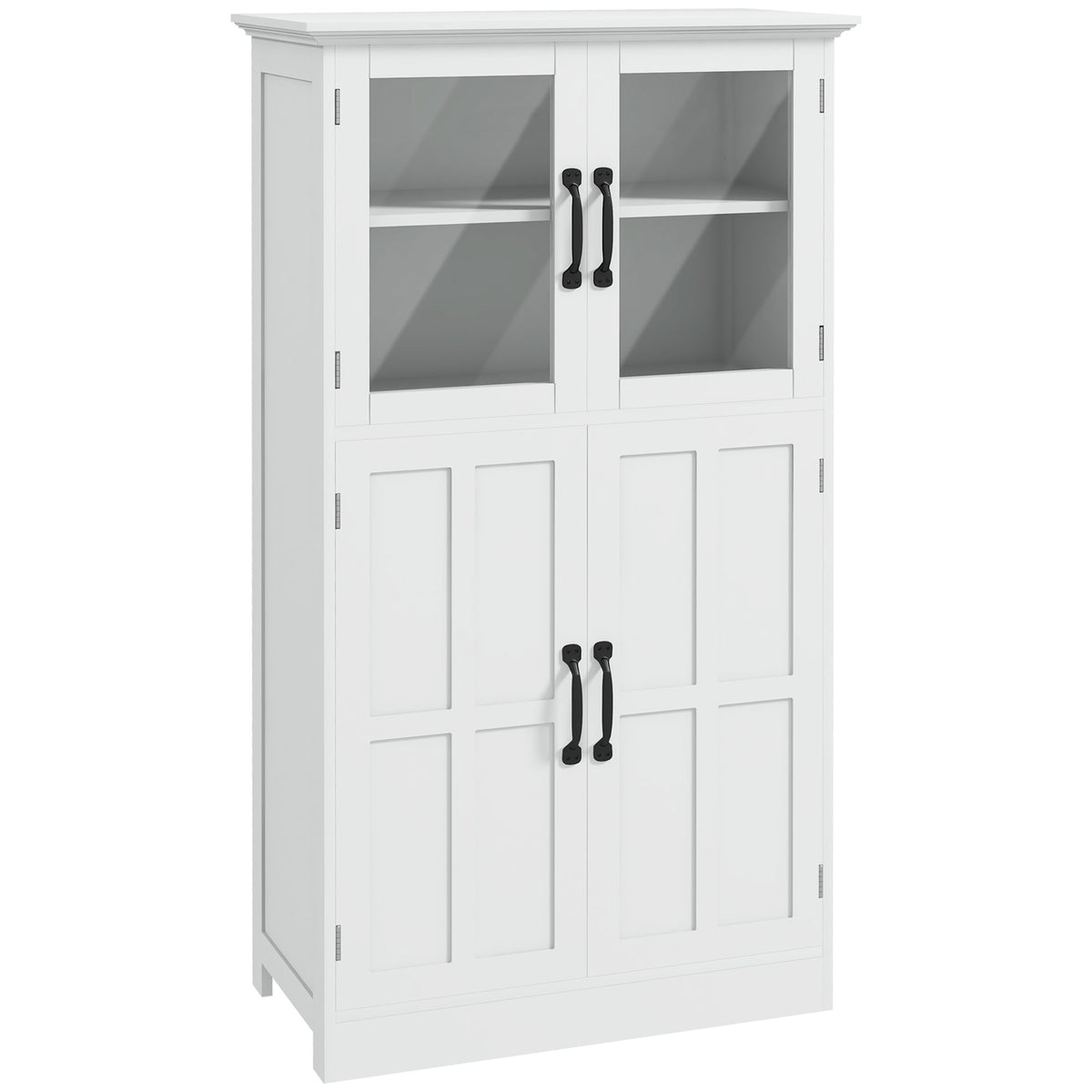 Modern Sideboard Cabinet, Freestanding Sideboards and Buffets with Glass Doors, 4-tier Shelving and Adjustable Shelves