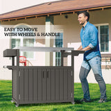 Outdoor Bar Cart with Storage Cabinet, Stainless Steel Outdoor Bar Table Top