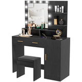 Table à maquillage éclairée, tiroirs et étagères d'armoire pour chambre