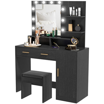 Illuminated Dressing Table Set, Drawer and Cabinet Shelves for Bedroom