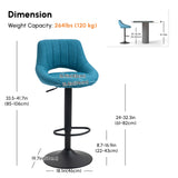 Bar Stools Set of 2, Swivel Counter Height Barstools with Adjustable Height, Linen Upholstered Bar Chairs with Round Metal Base and Footrest