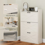 Narrow Shoe Storage Cabinet Farmhouse Shoe Cabinet with 3 Flip Drawers Adjustable Shelves for Entryway White Oak