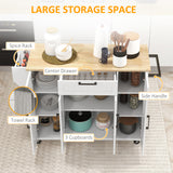 Modern Rolling Kitchen Island Cart with Drawers, Natural Wood Top, Towel Rack, Door Storage Cabinet