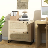 2-Drawer Filing Cabinet with Lock, Rattan File Cabinet with Adjustable Hanging Bar