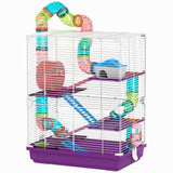 Cage à hamster 5 étages portable avec roues d'exercice tube de jeu bouteille d'eau gamelles maison et échelle pour gerbilles