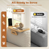 Couch Arm Tray, Clip-On Side Table with 360° Rotating Phone Holder and Removable Cup Holder