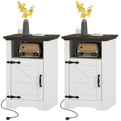 Ensemble de 2 Tables d'Appoint, Tables de Nuit avec Prises de Recharge