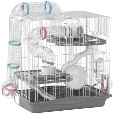 3-Tier Hamster Cage, Portable Gerbil Cage with Exercise Wheels