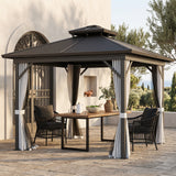 10' x 10' Hardtop Gazebo, Sun Shelter with Double Tier Metal Roof, and Hanging Hook
