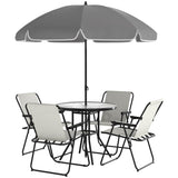 Ensemble de salle à manger de patio 6 pièces avec parasol, mobilier de patio avec chaises pliantes, table en verre pour jardin et cour
