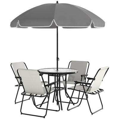 6 Pieces Patio Dining Set with Umbrella, Patio Furniture Set with Folding Chairs, Glass Table for Garden Backyard