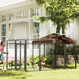 Dog Kennel Outdoor with Waterproof Canopy, Dog Run with Galvanized Chain Link for Large and Medium Dogs