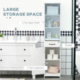 Meuble-lavabo de salle de bain moderne, Meuble-lavabo étroit avec 3 étagères ouvertes, tiroir et étagère réglable