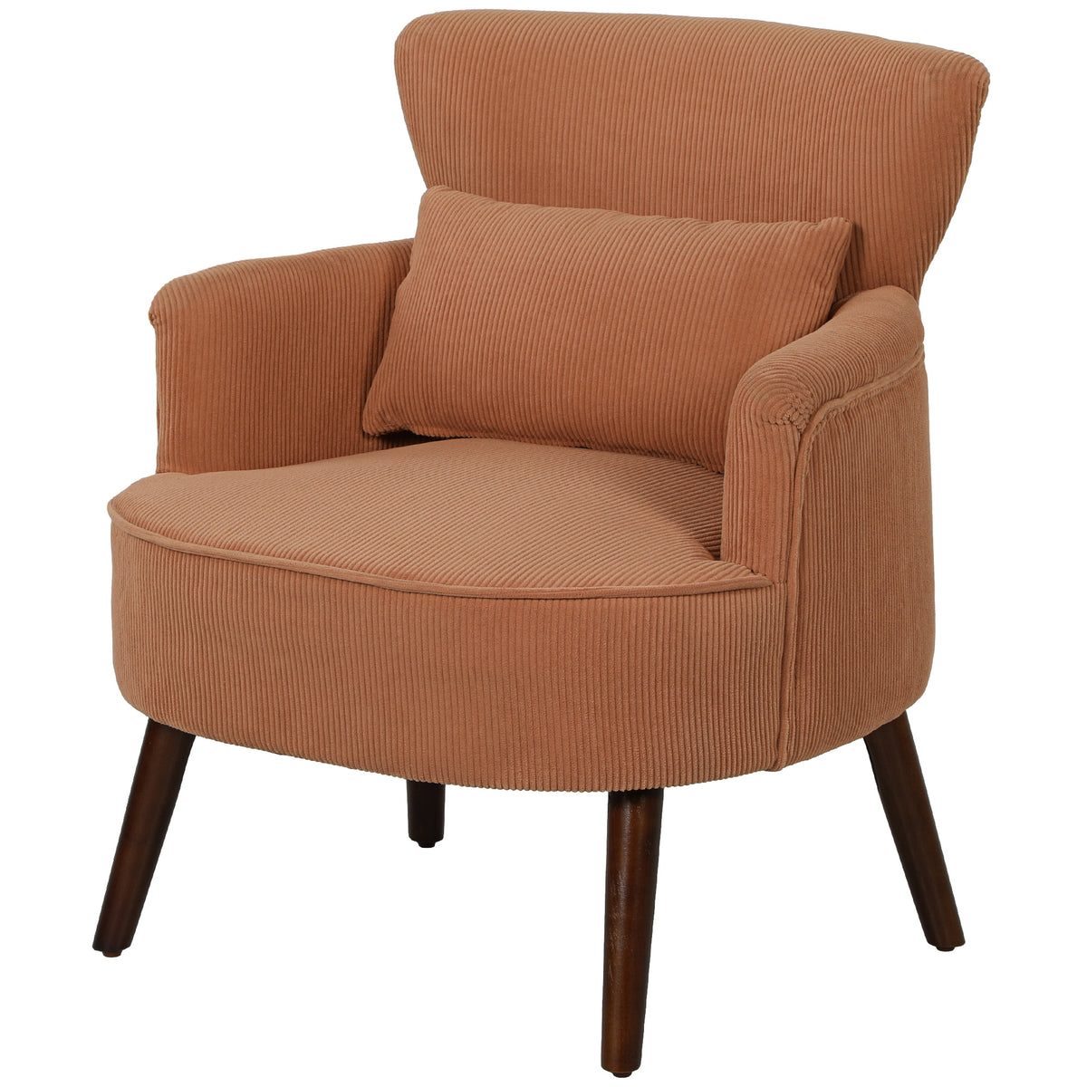 Modern Accent Chair, Upholstered Armchair with Solid Wood Legs and Lumbar Pillow for Living Room