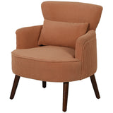 Modern Accent Chair, Upholstered Armchair with Solid Wood Legs and Lumbar Pillow for Living Room