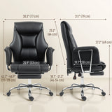 Reclining Office Chair, Overstuffed Executive Desk Chair with High Back, PU Leather, Footrest, Swivel Wheels