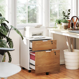 2 Drawer Small Filing Cabinet Lockable Office Storage Cabinet with Hanging Bars for A4 Legal Letter White Nature Wood