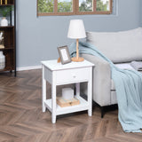Modern Style Nightstand, Small End Table with Drawer and Storage Shelf for Bedroom