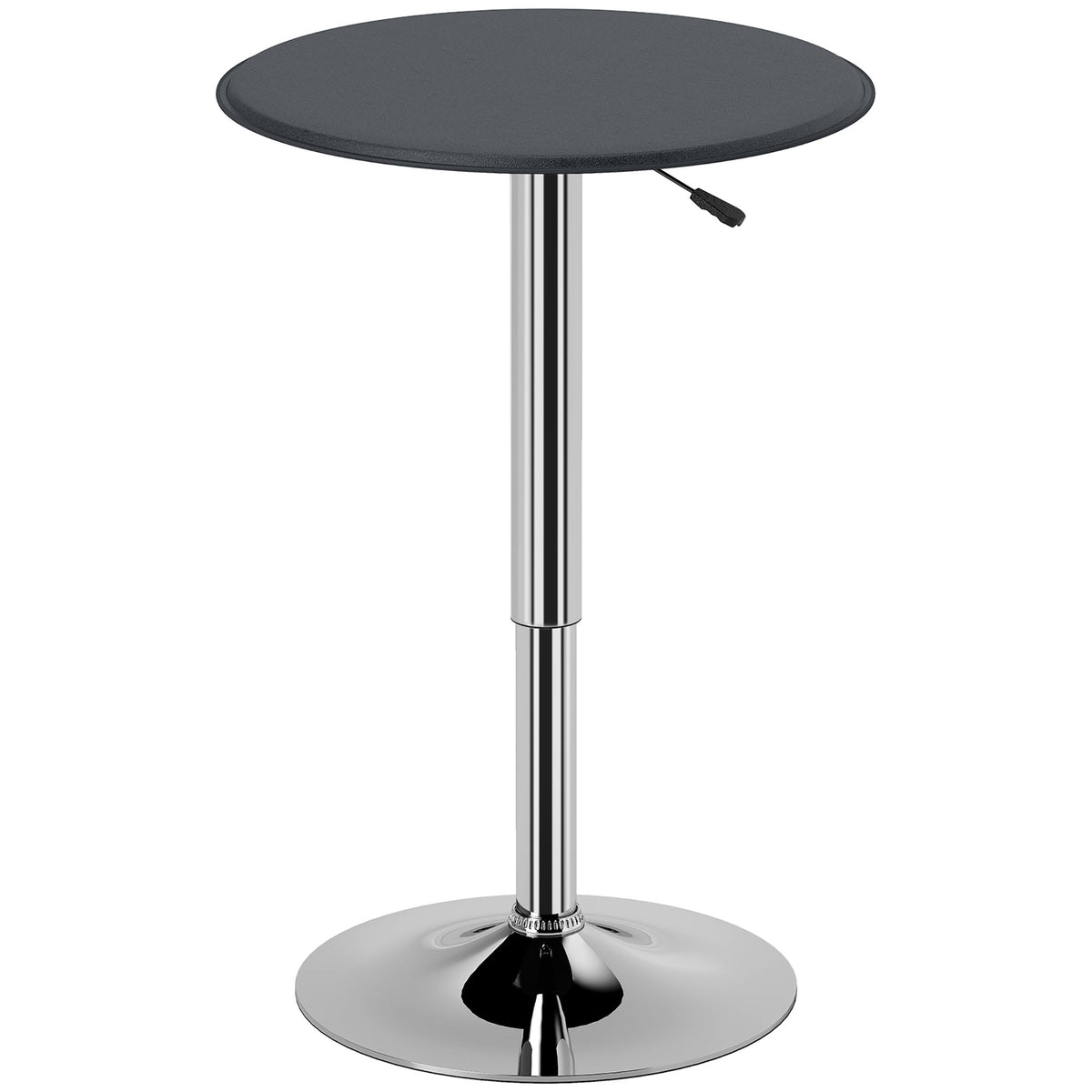 Modern Round Bar Table Adjustment Height Home Pub Bistro Desk Faux Leather Covered Wooden Top Chrome Base