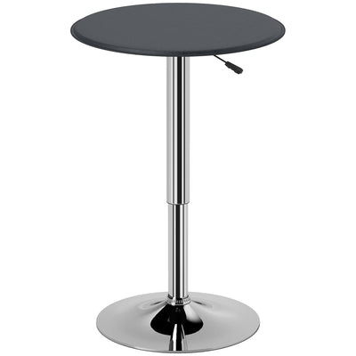 Modern Round Bar Table Adjustment Height Home Pub Bistro Desk Faux Leather Covered Wooden Top Chrome Base