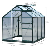 Serre en polycarbonate transparent 6,2' x 6,3' x 6,6' grande serre de promenade de jardin cadre à feuille galvanisée avec porte coulissante