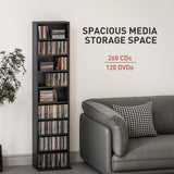 Media Storage Cabinet, 9-Tier Tall Narrow DVD Shelf with 6 Adjustable Shelves