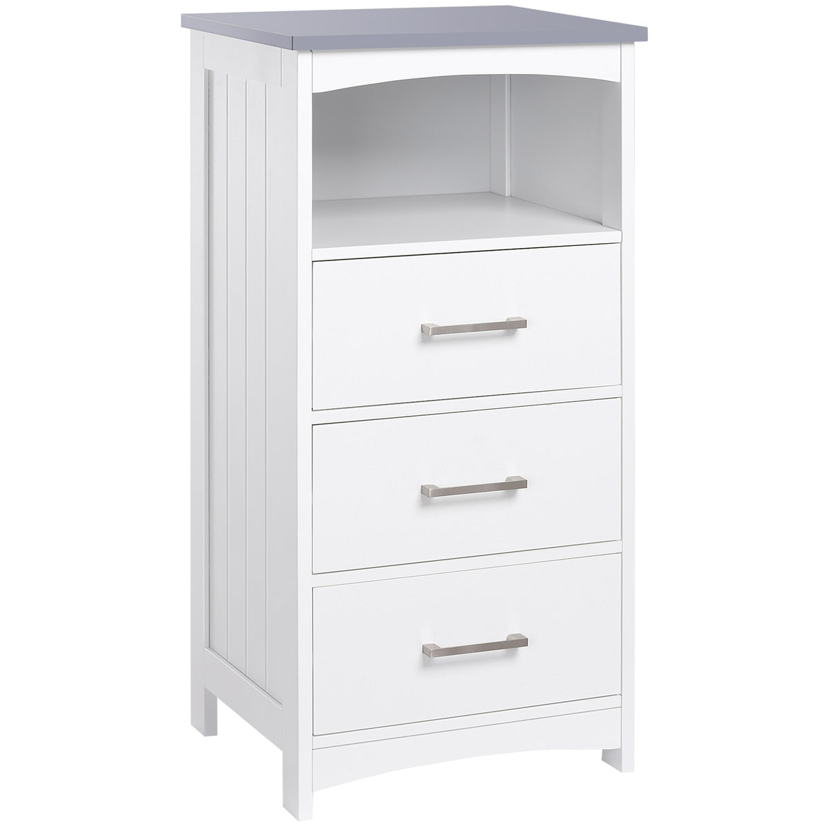 Small Bathroom Storage Cabinet, Floor Cabinet with 3 Drawers and Open Component