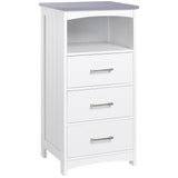 Small Bathroom Storage Cabinet, Floor Cabinet with 3 Drawers and Open Component