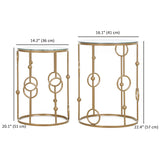 Lot de 2 tables basses rondes, tables d'appoint gigognes dorées avec plateau en verre trempé, cadre en acier pour salon