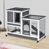 Wooden Rabbit Hutch, Indoor Bunny Cage with Wheels