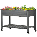 Mobile Raised Garden Bed Elevated Wood Planter Box with Lockable Wheels, Storage Shelf for Herbs Vegetables