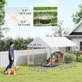 Outdoor Dog Run with Adjustable & Rotatable Bowls, Escape-Proof Lock, 13.1' x 7.5' x 7.5'