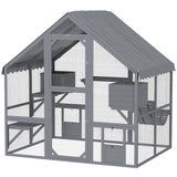 Grand catio extérieur avec couverture imperméable, 2 niches de repos, 4 plateformes, pour 2-4 chatons