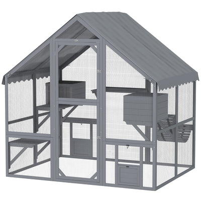 Grand catio extérieur avec couverture imperméable, 2 niches de repos, 4 plateformes, pour 2-4 chatons